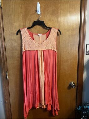 POL Peach and Coral Embroidered Boho Tank